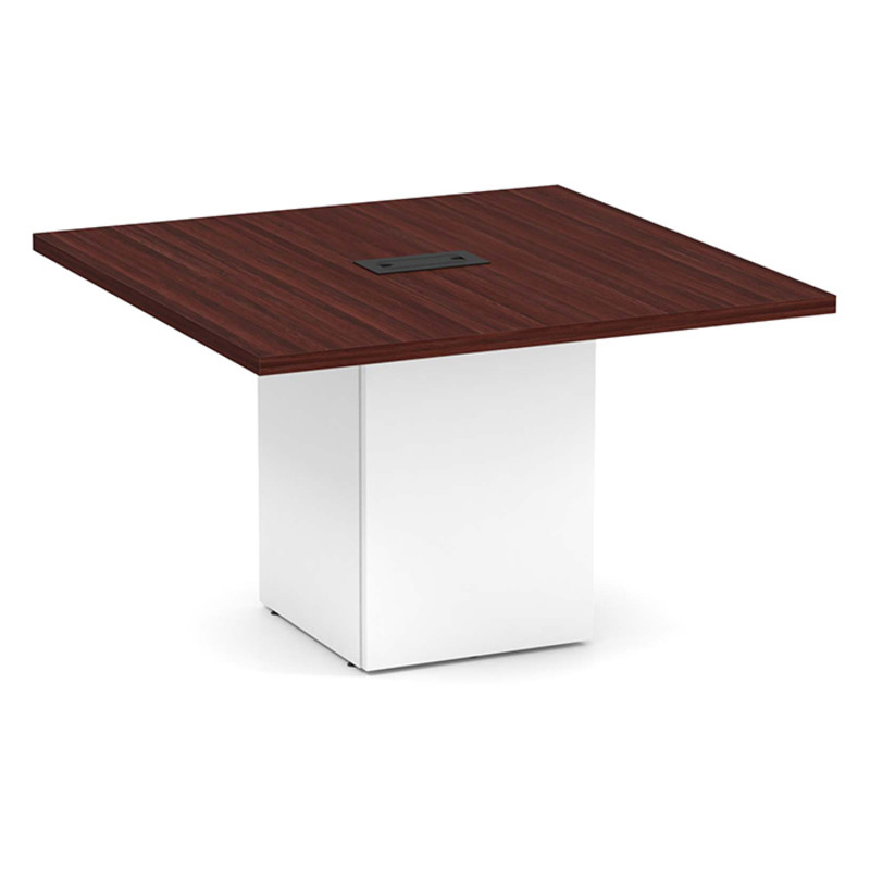 Square Table Mahogany Top White Base 1