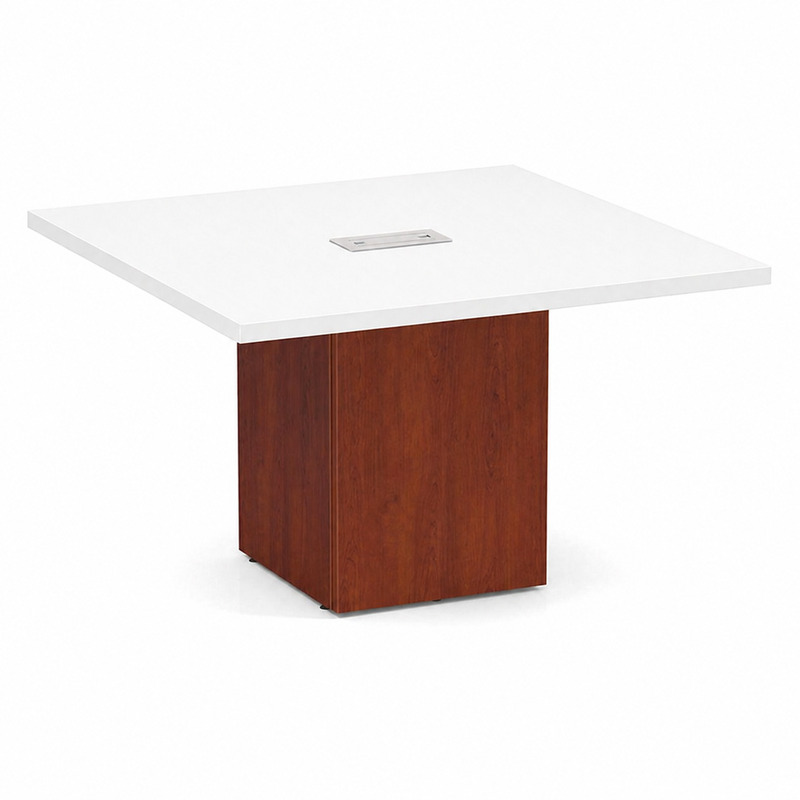 Square Table White Top Cherry Base 1