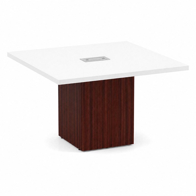 Square Table White Top Mahogany Base 1