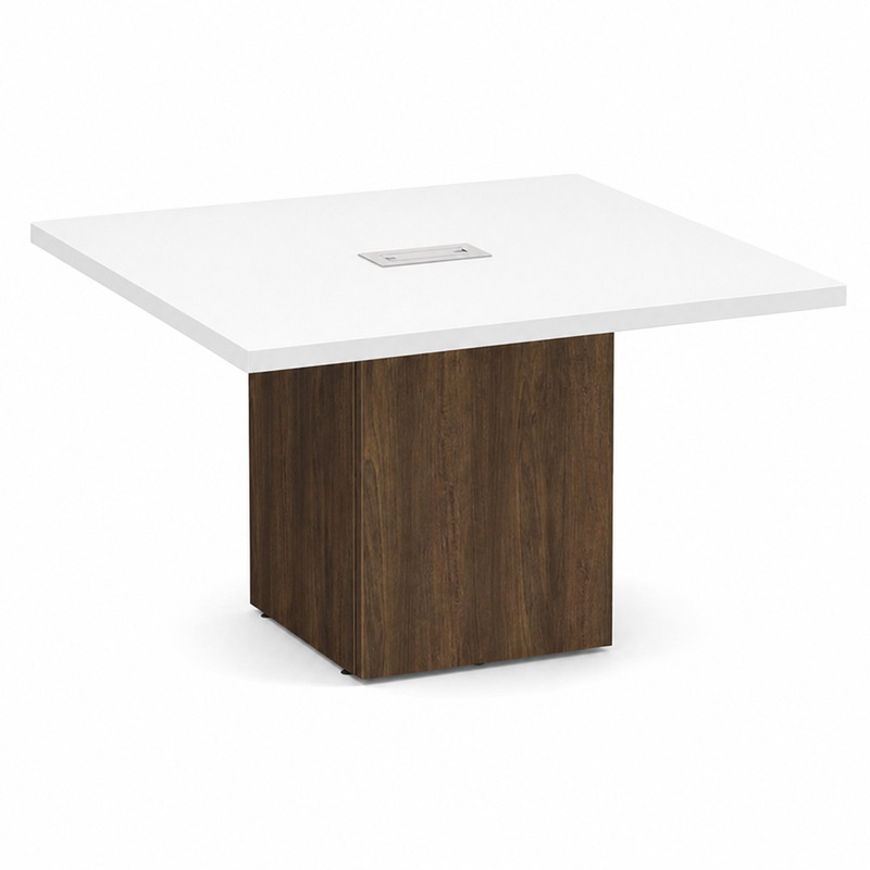 Square Table White Top Modern Walnut Base 1
