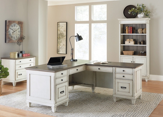 Antique executive l shaped desk with drawers and file cabinet vintage linen set view