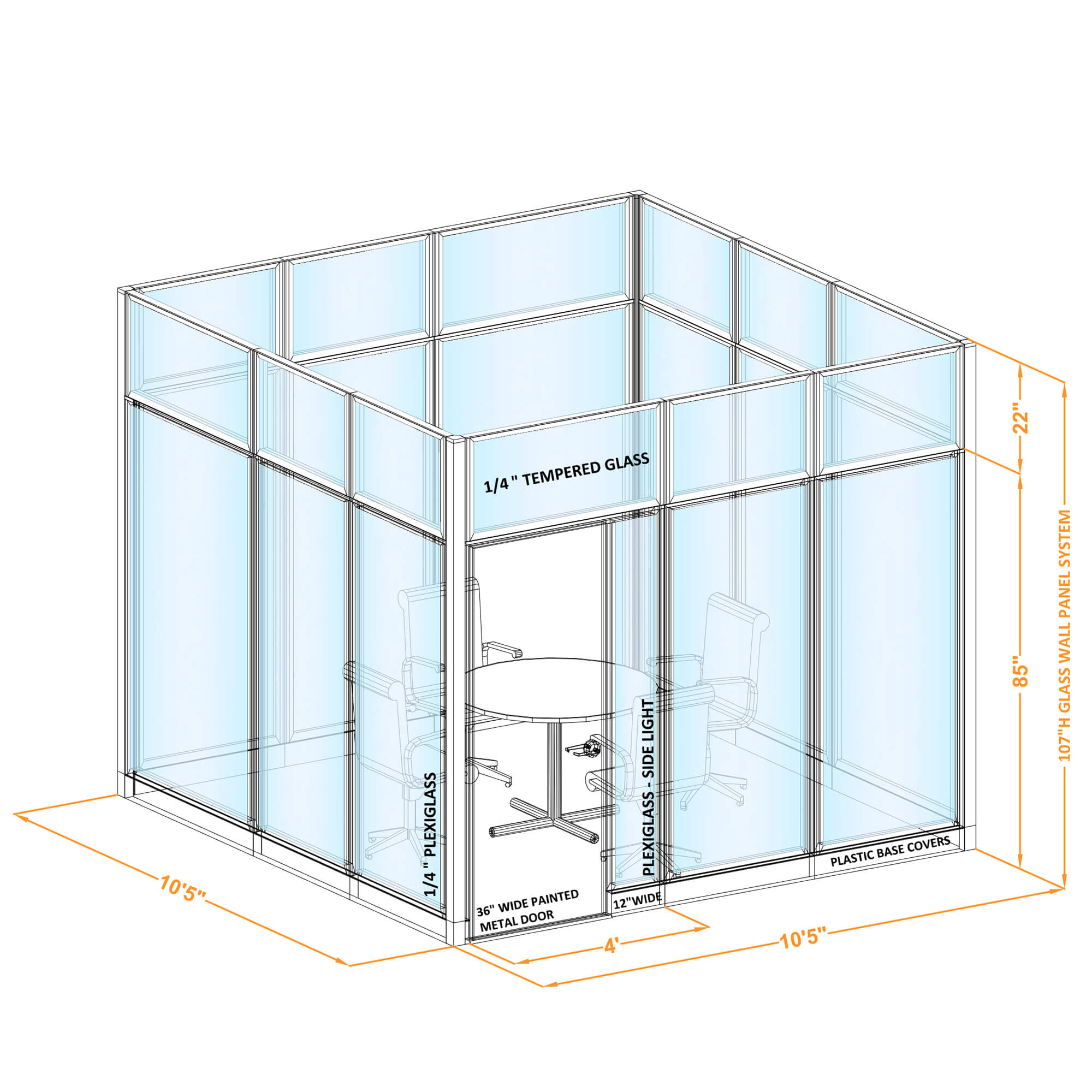 Conference room glass wall GWCR O 100x100x1070