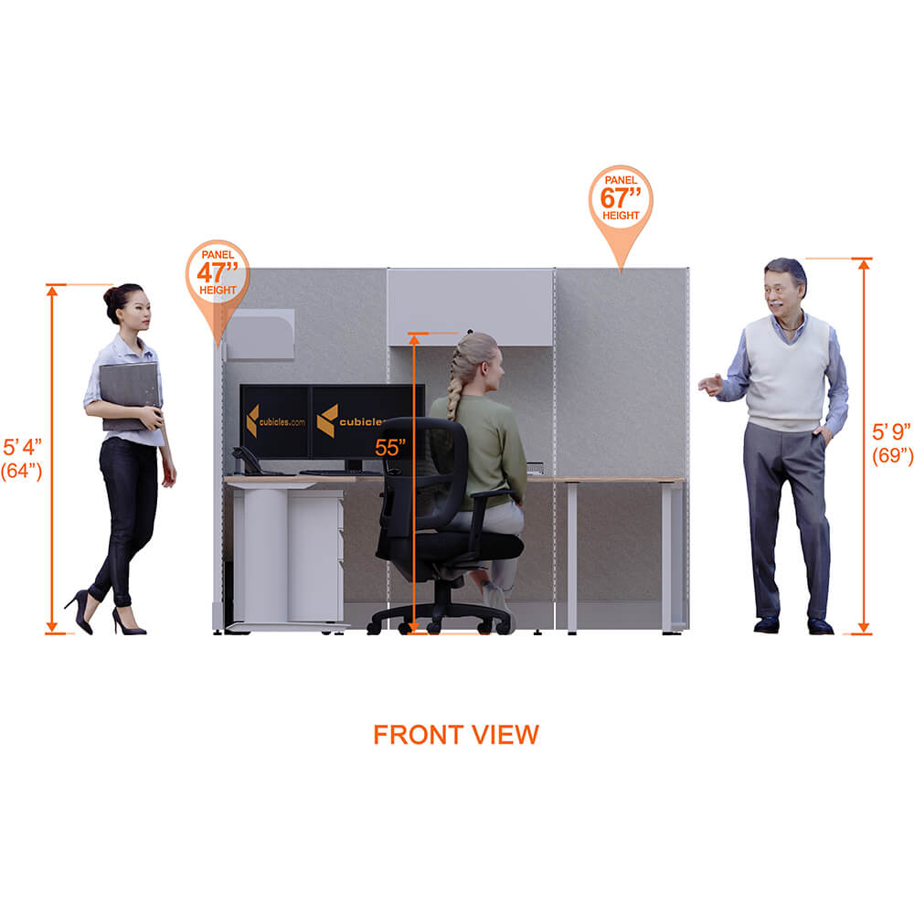 Cubicle desk u shaped with storage 1pack front view heights