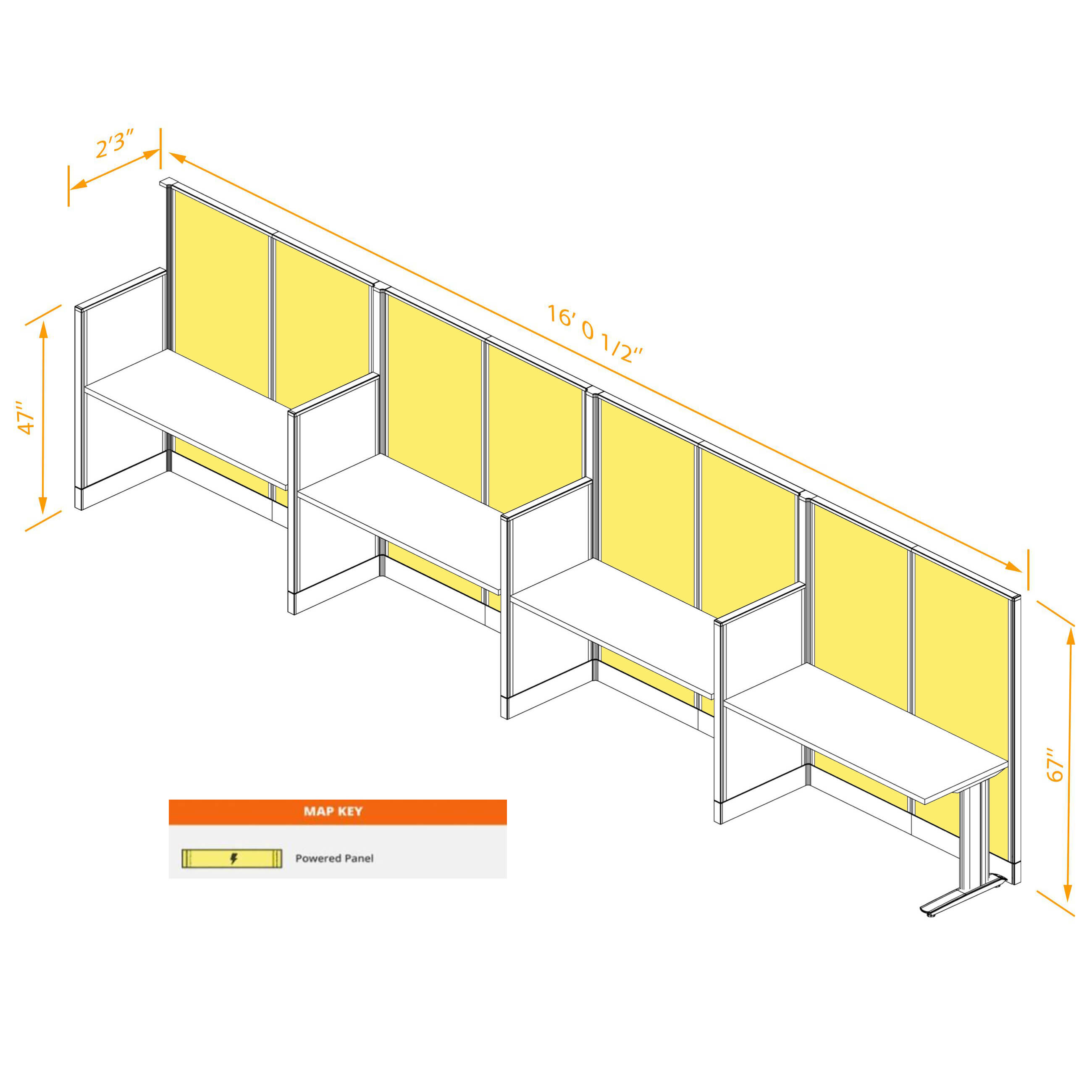 Straight workstation 4pack inline powered dimensions