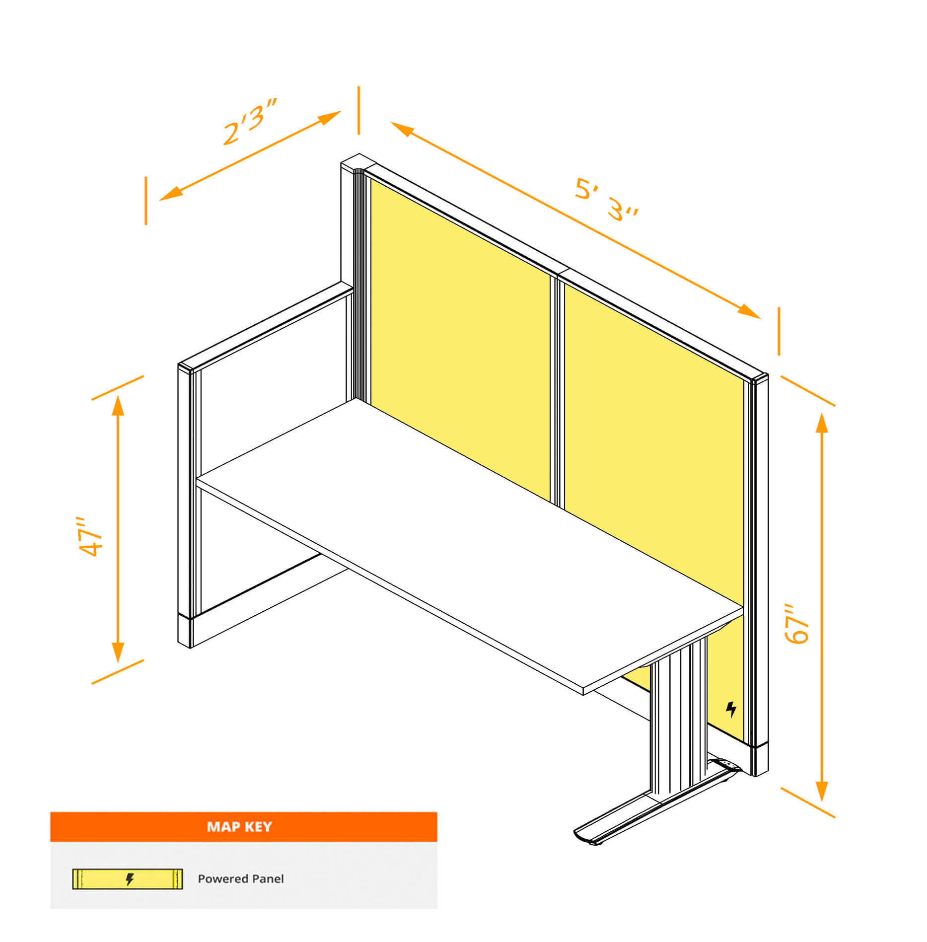 Straight workstation powered dimensions