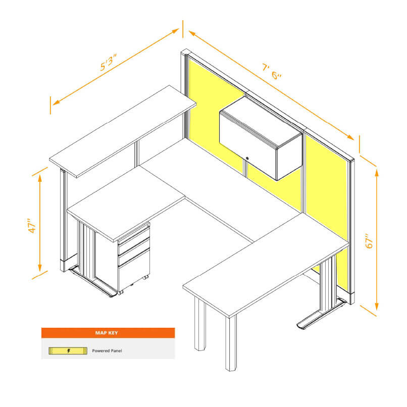 U shaped workstation powered with transaction top and storage dimensions