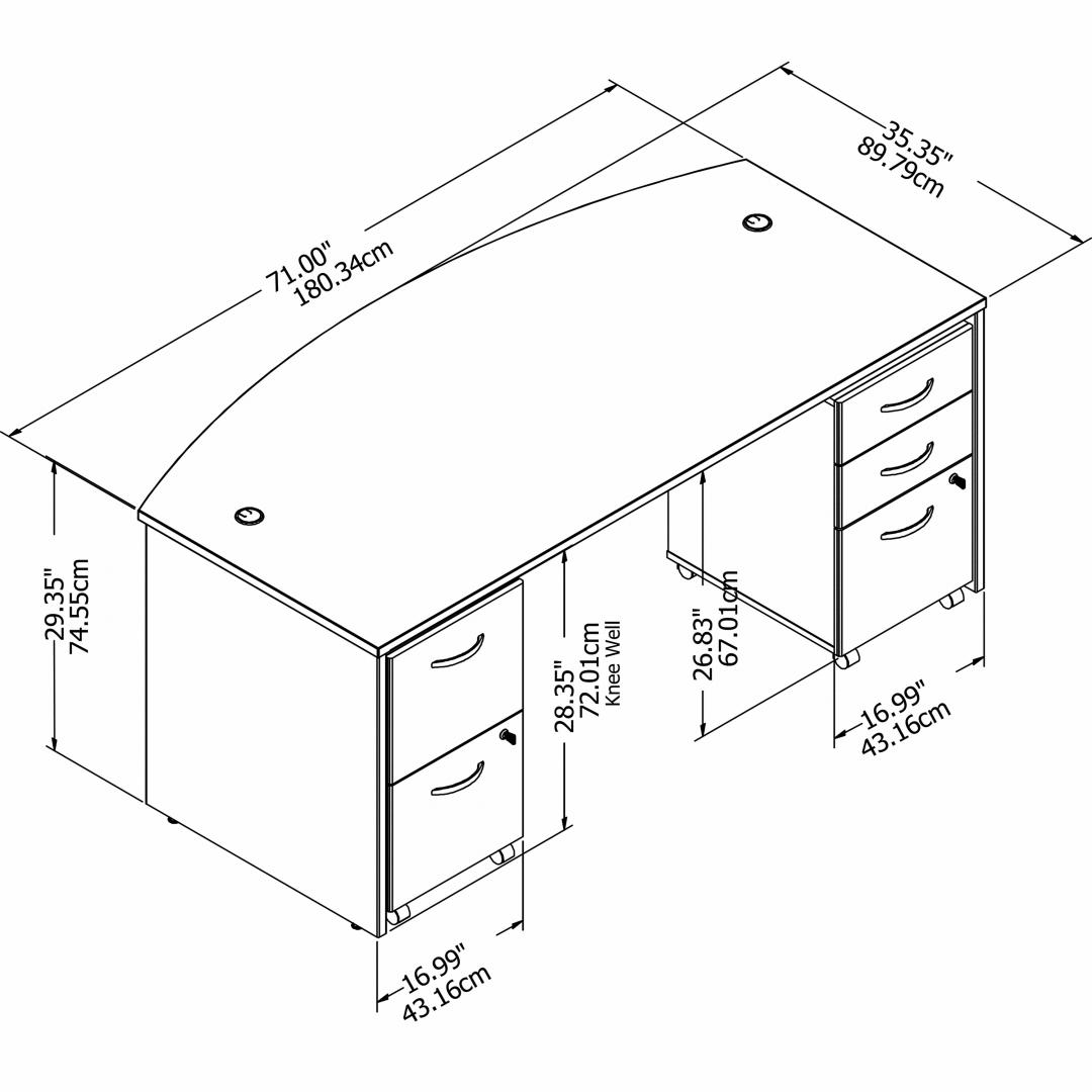 Besto straight office desk 71w x 35d bowfront measures
