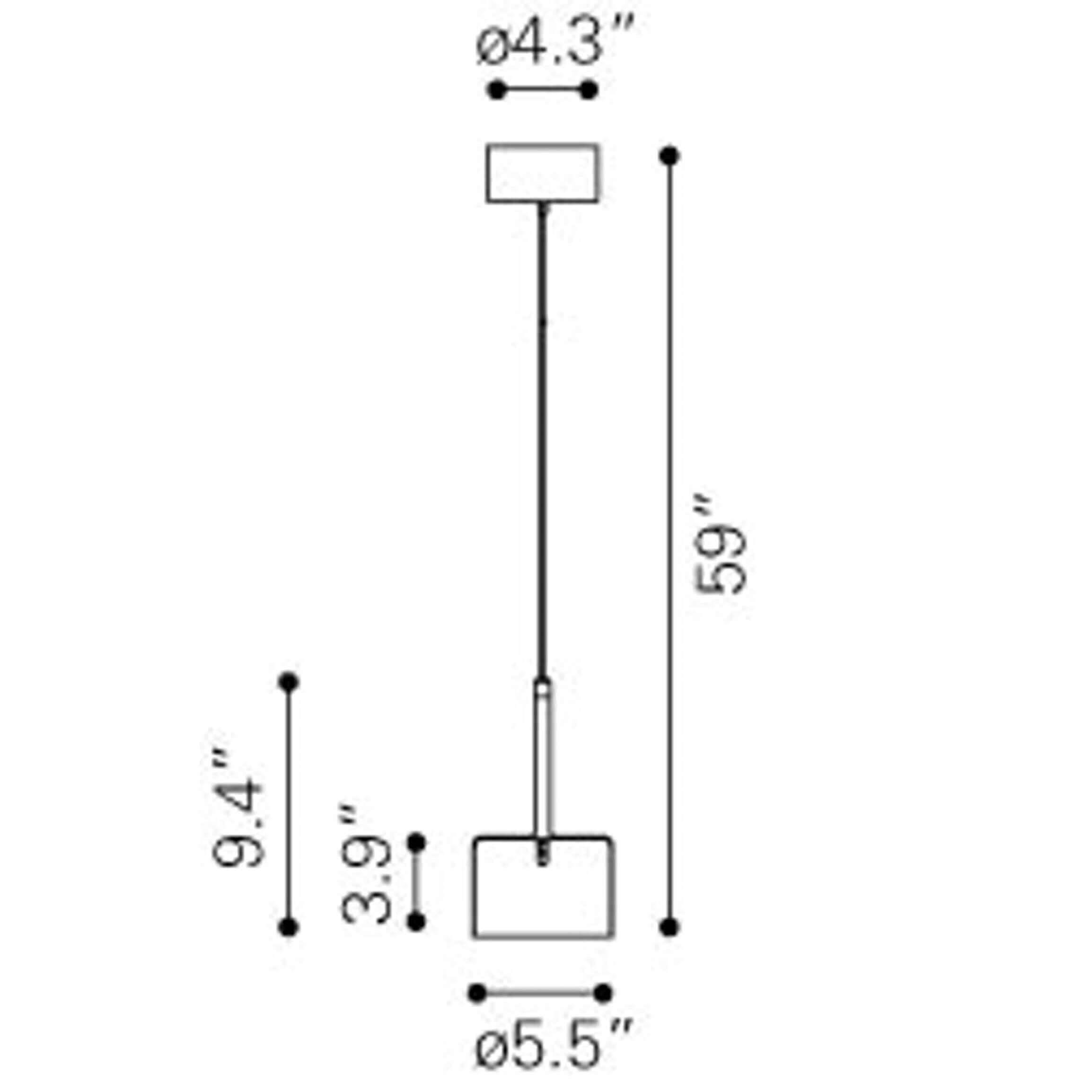 Glass pendant light dimensions view