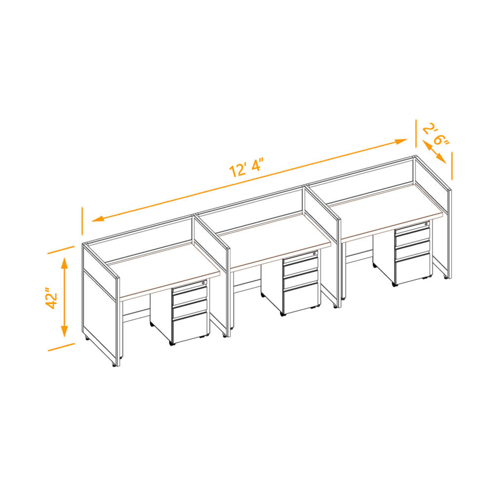 Cubicle workspaces 42h fixed non powered 3pack 24