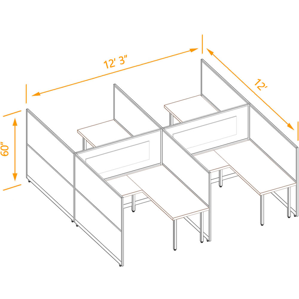 L shaped desk cubicle 4pack 60h