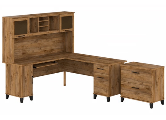 L shaped computer desk with traditional file cabinet 72 w highlight fresh walnut 2