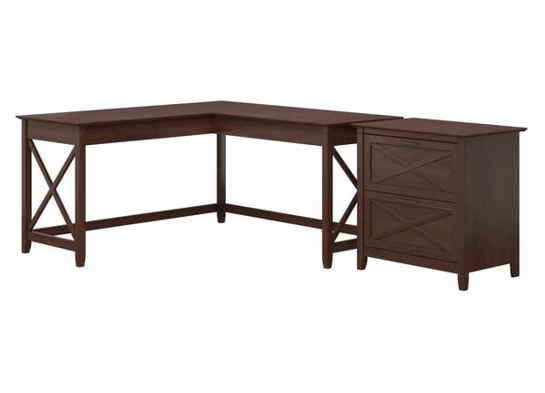 L shaped desk and file cabinet highlight bing cherry