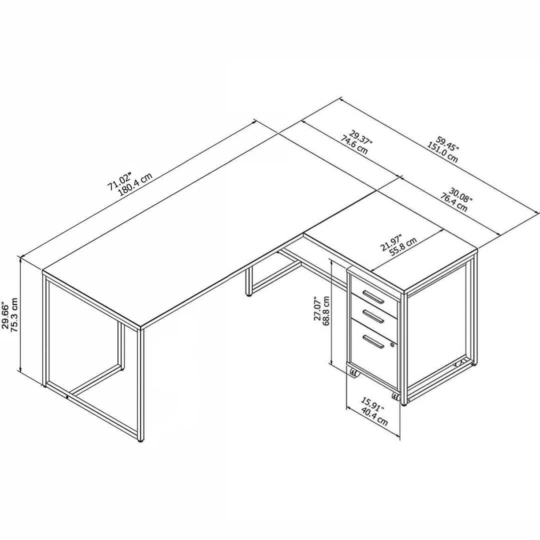 Harmony l shape desk for small space 71w x 60d dimensions