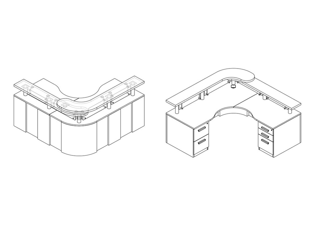 L shaped reception desk manhattan 3d schematic