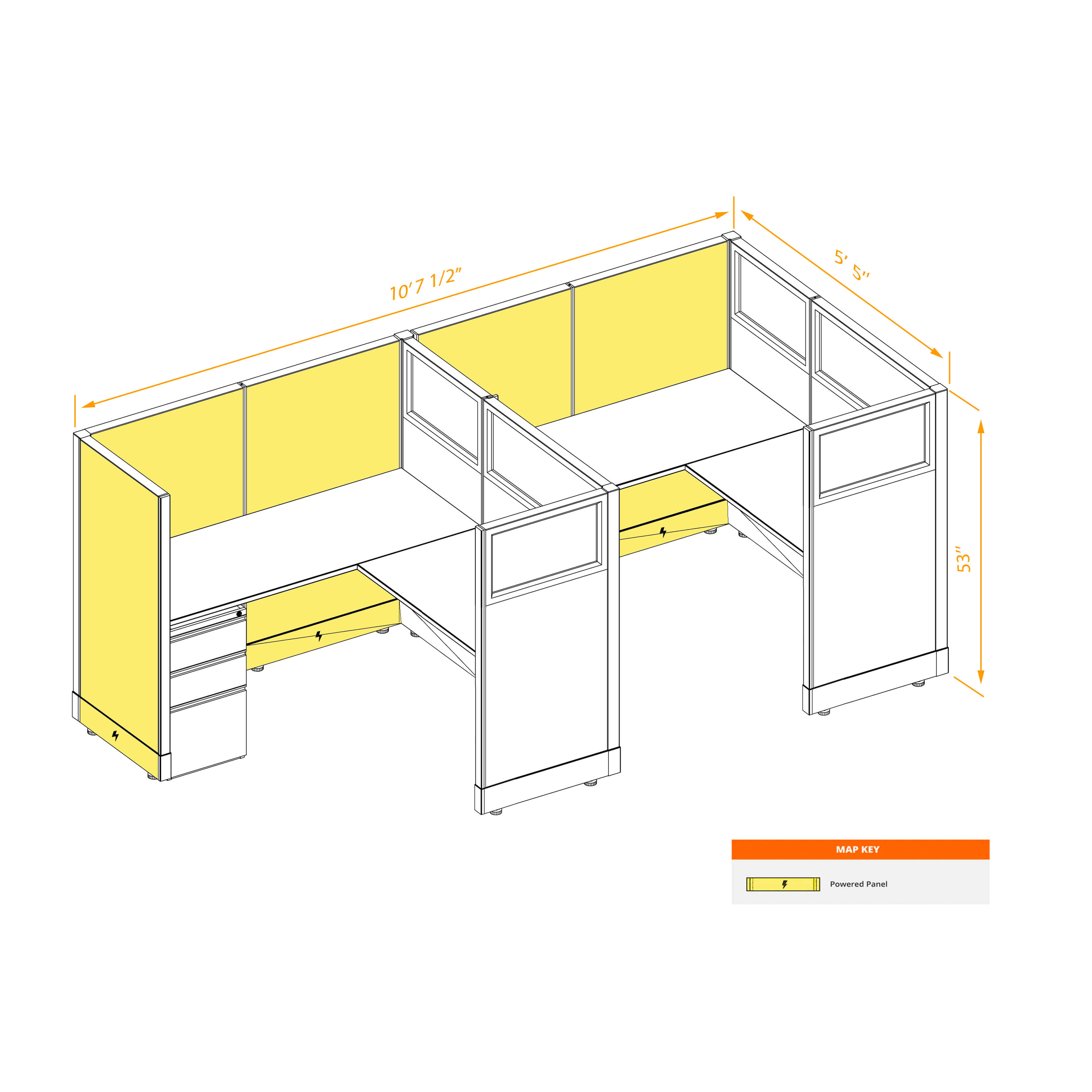 Modular furniture 53h with partial glass panels powered CUB 2I 53 P 55 PGL ESP WH PSO2