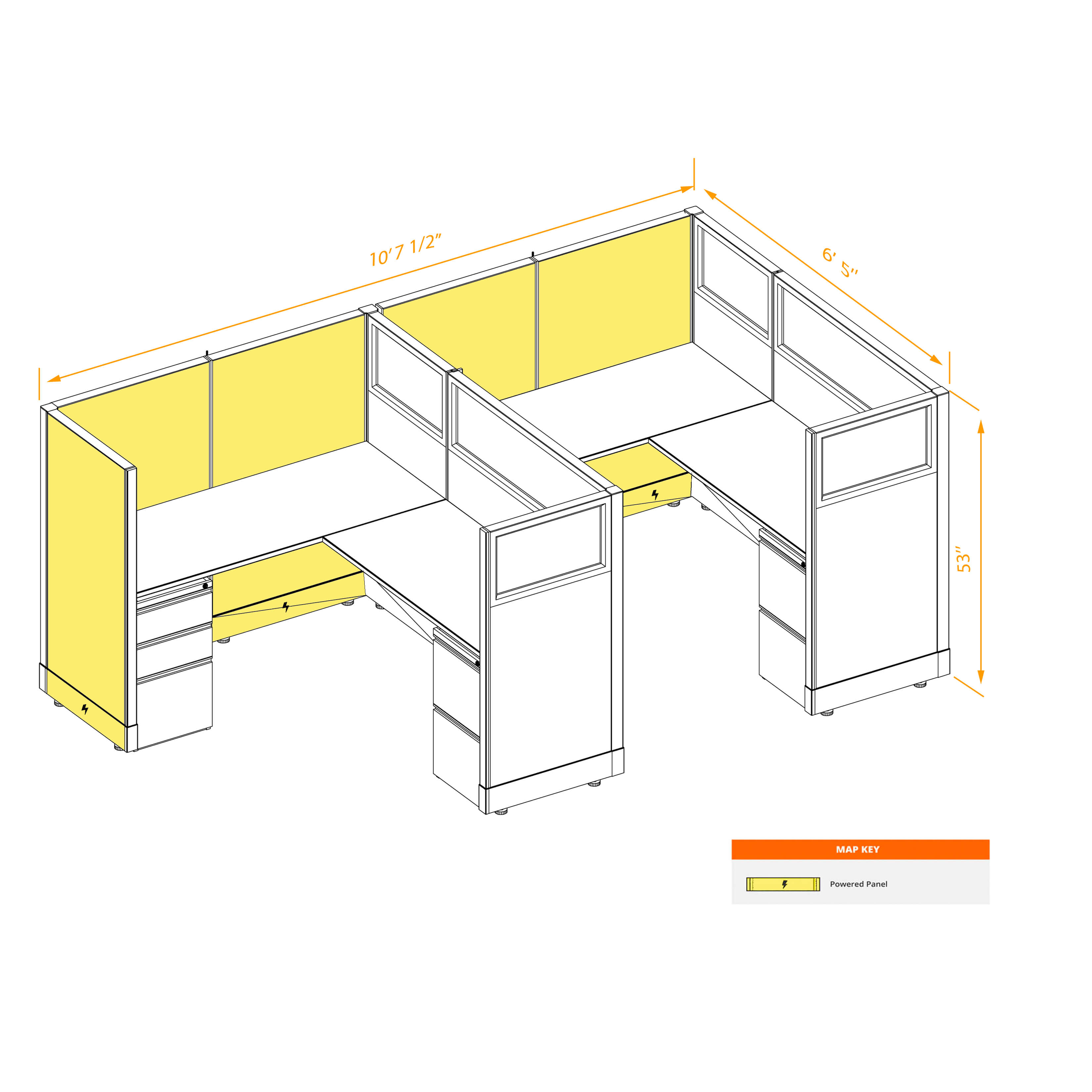 Modular furniture 53h with partial glass panels powered CUB 2I 53 P 56 PGL ESP WH PSO2