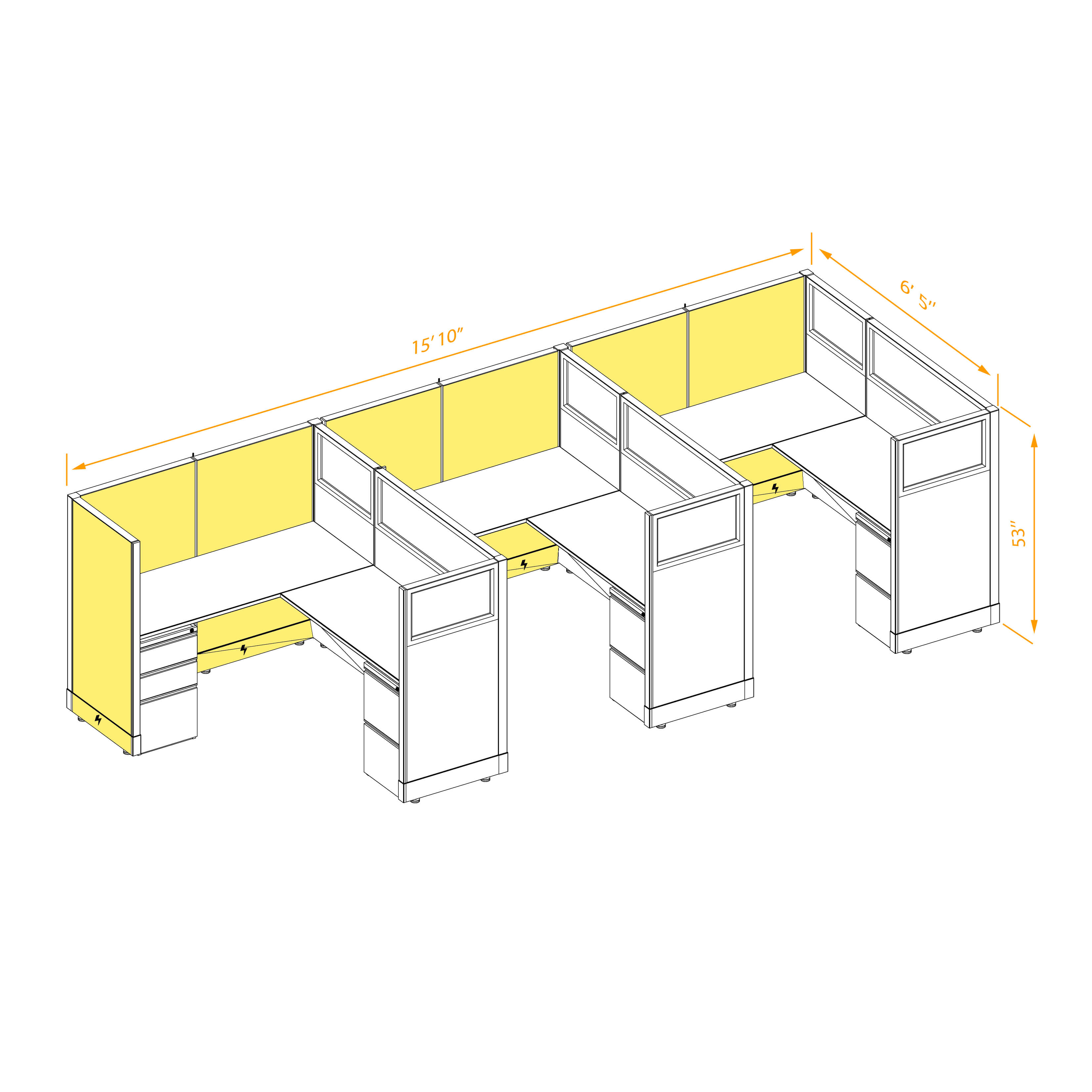 Modular furniture 53h with partial glass panels powered CUB 3I 53 P 56 PGL ESP WH PSO2