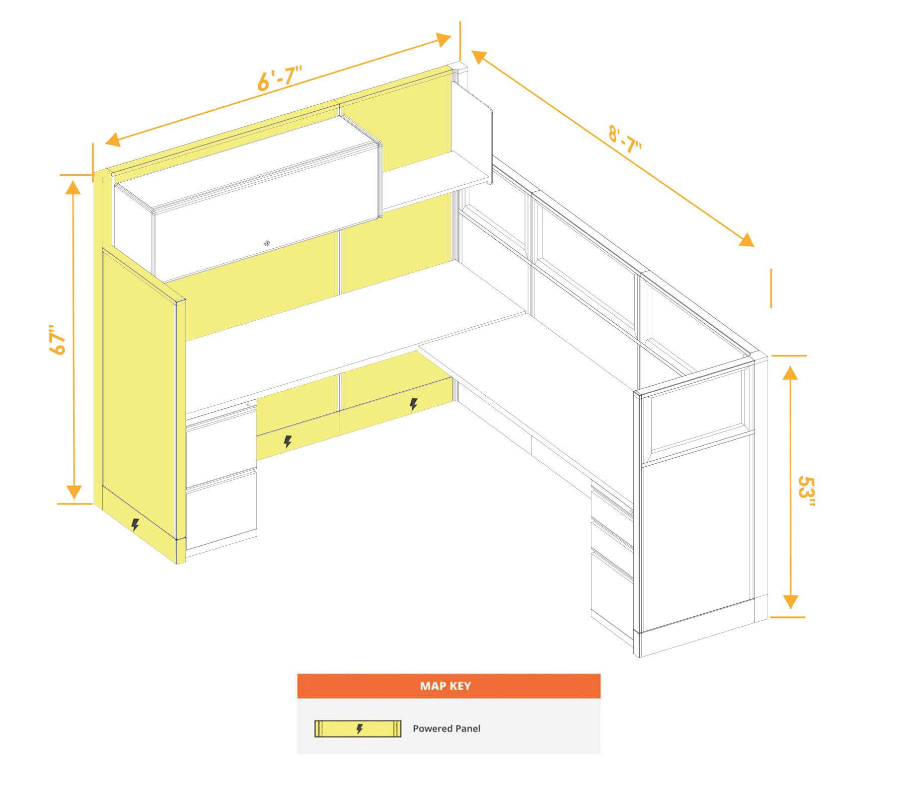 Modular furniture mixed height power CUB 1 53 67 P 68 PGL ESP WH PSO2