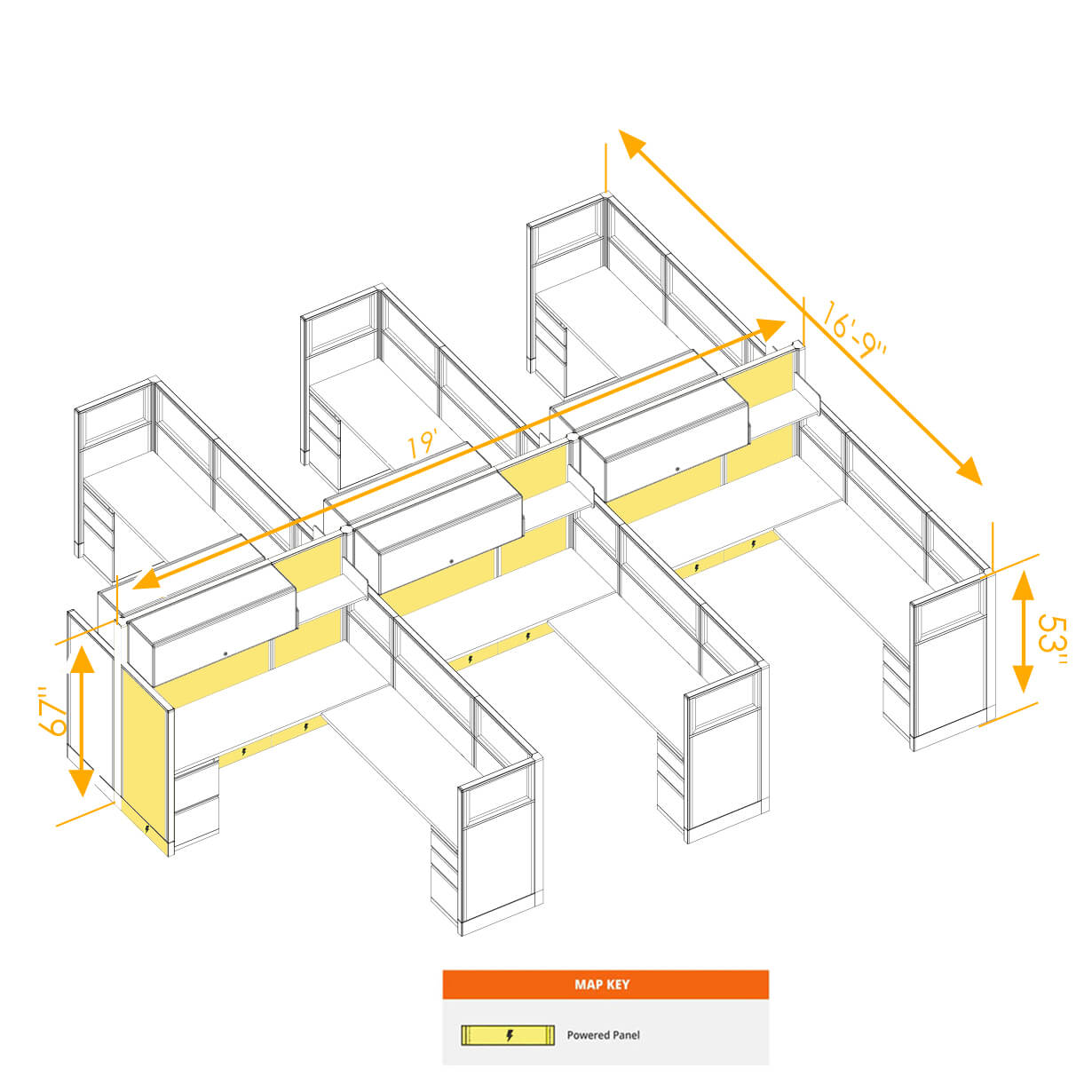 Modular furniture mixed height powered CUB 6C 53 67 P 68 PGL ESP WH PSO2