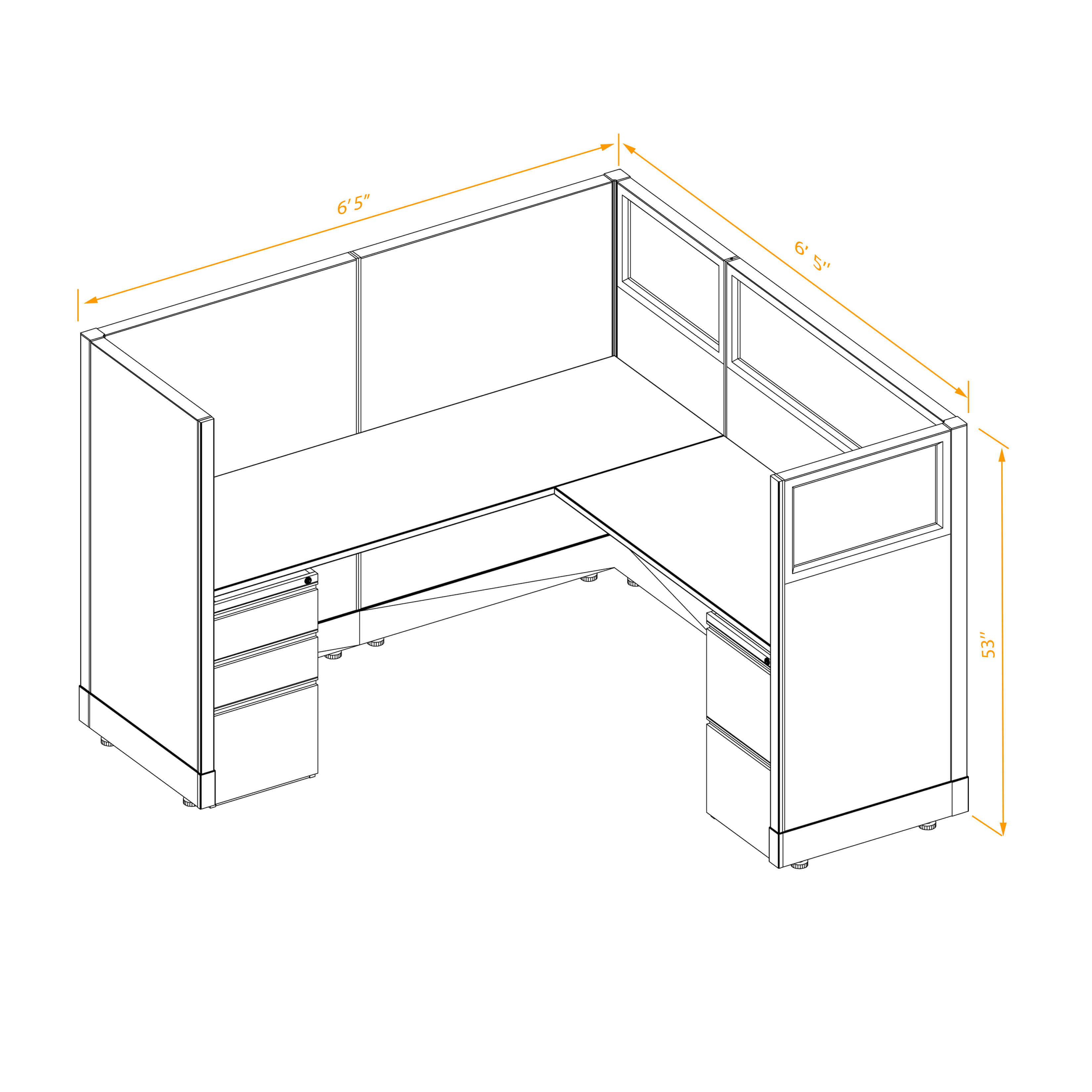 Office workstations 53h with partial glass panels unpowered CUB 1 53 NP 66 PGL ESP WH PSO2