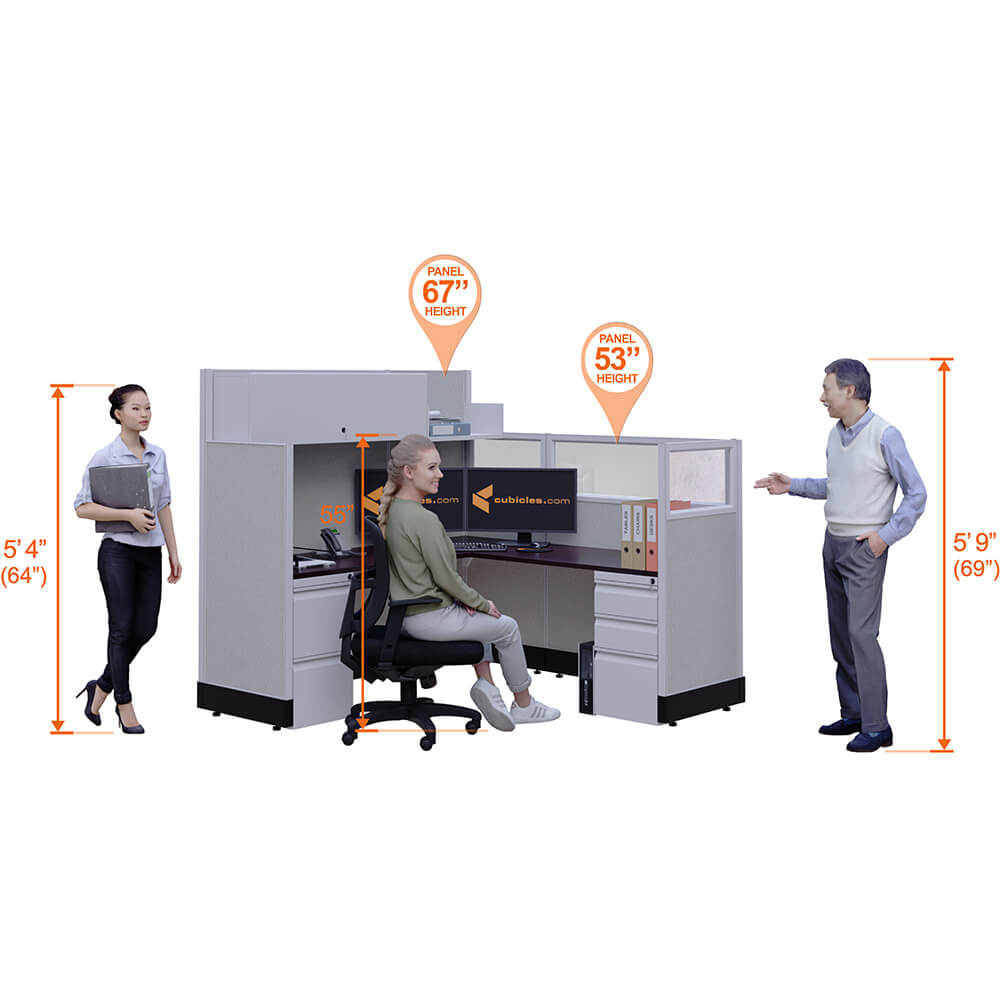 Partial glass office cubicles 53 67h single perspective height