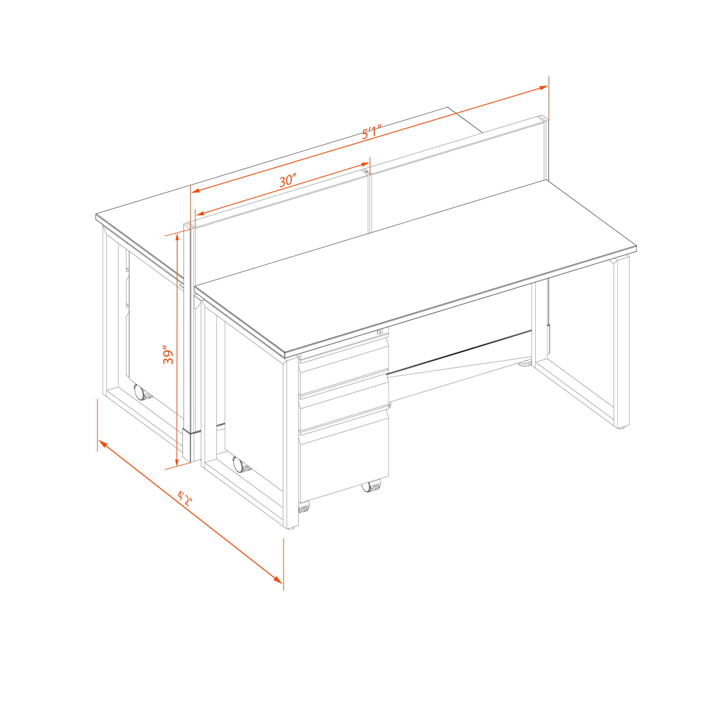 Office benching systems 39h unpowered 52