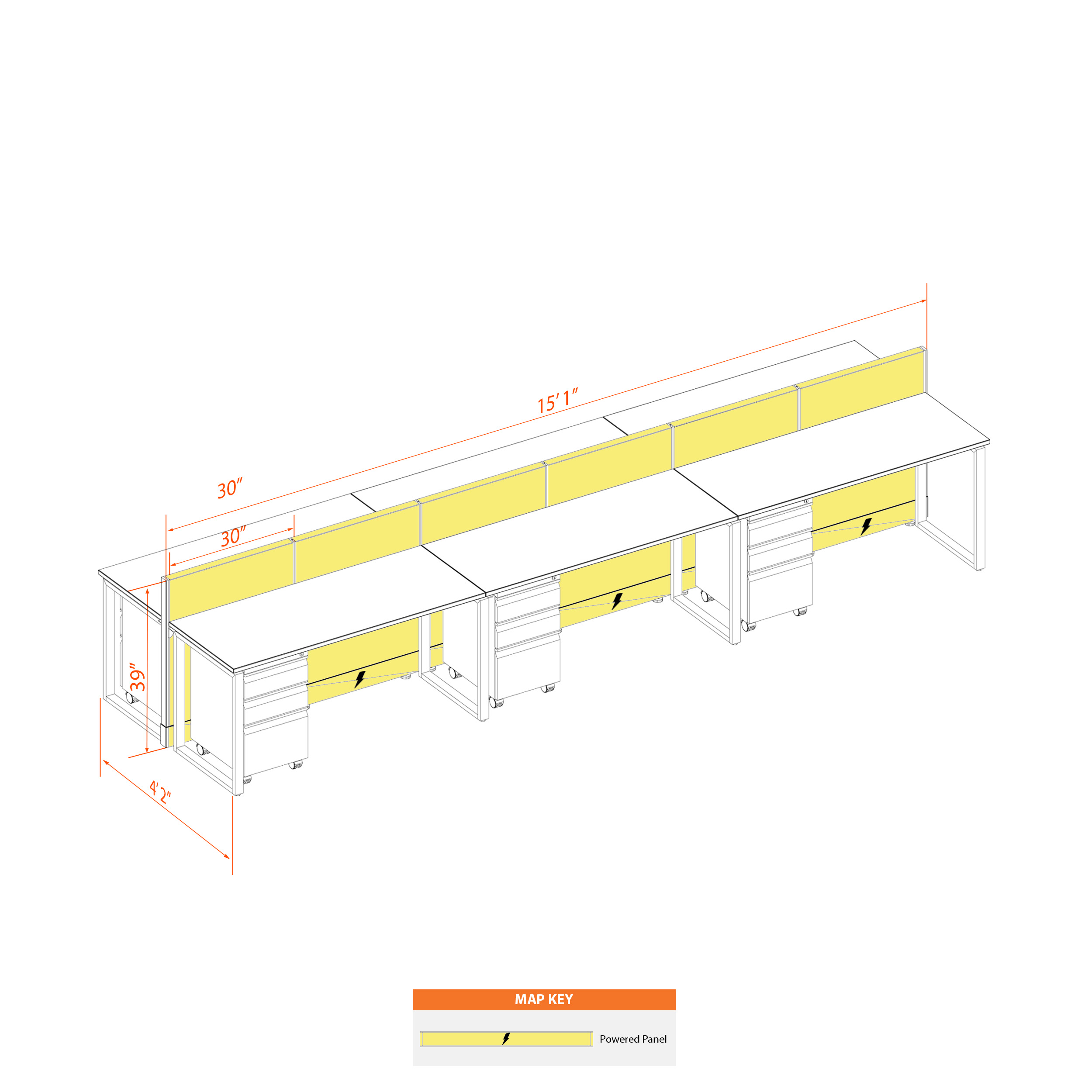 Office benching systems CUB B 6 39 P 52 WHT WH PSO2