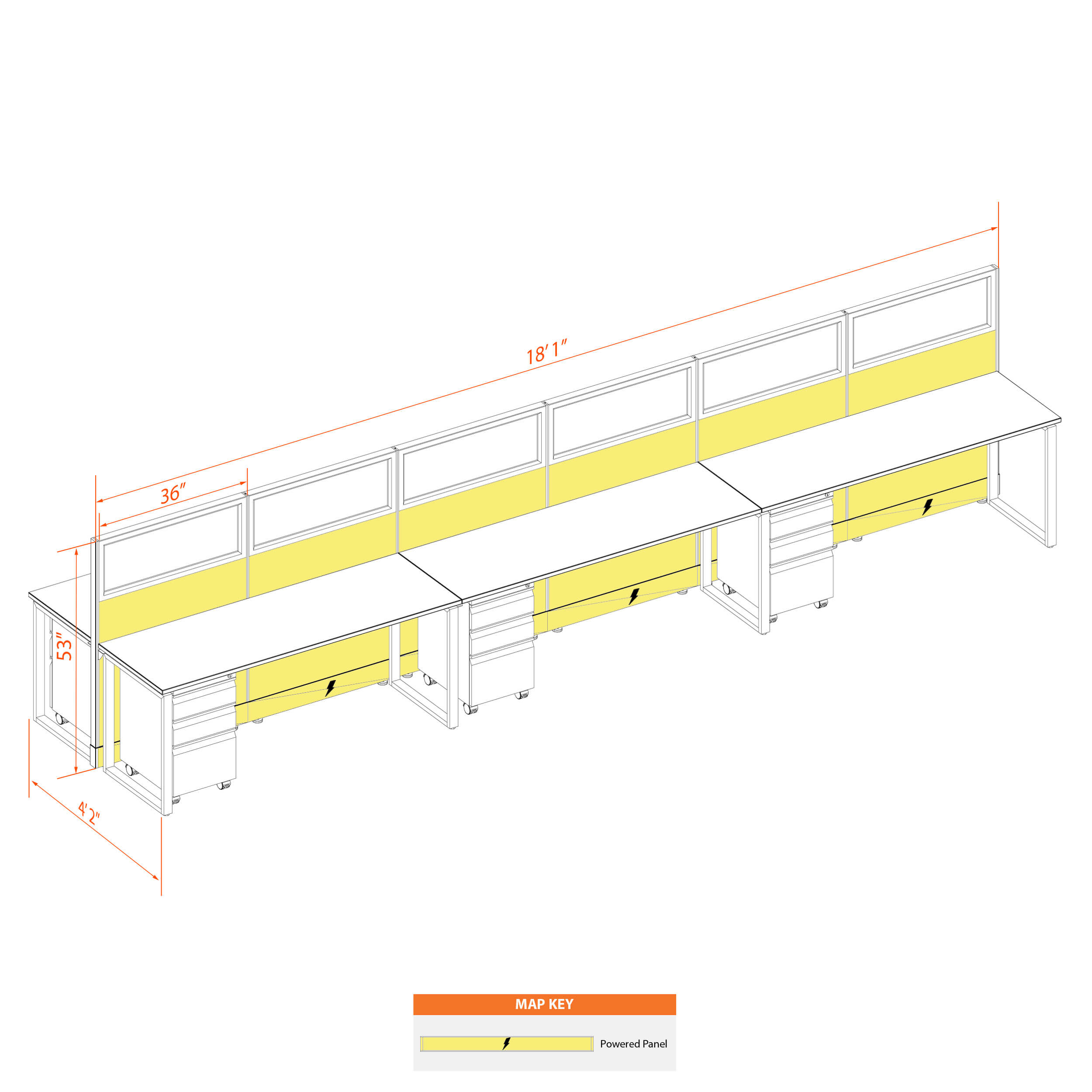 Office benching systems CUB B 6 53 P 62 WHT WH PSO2 1