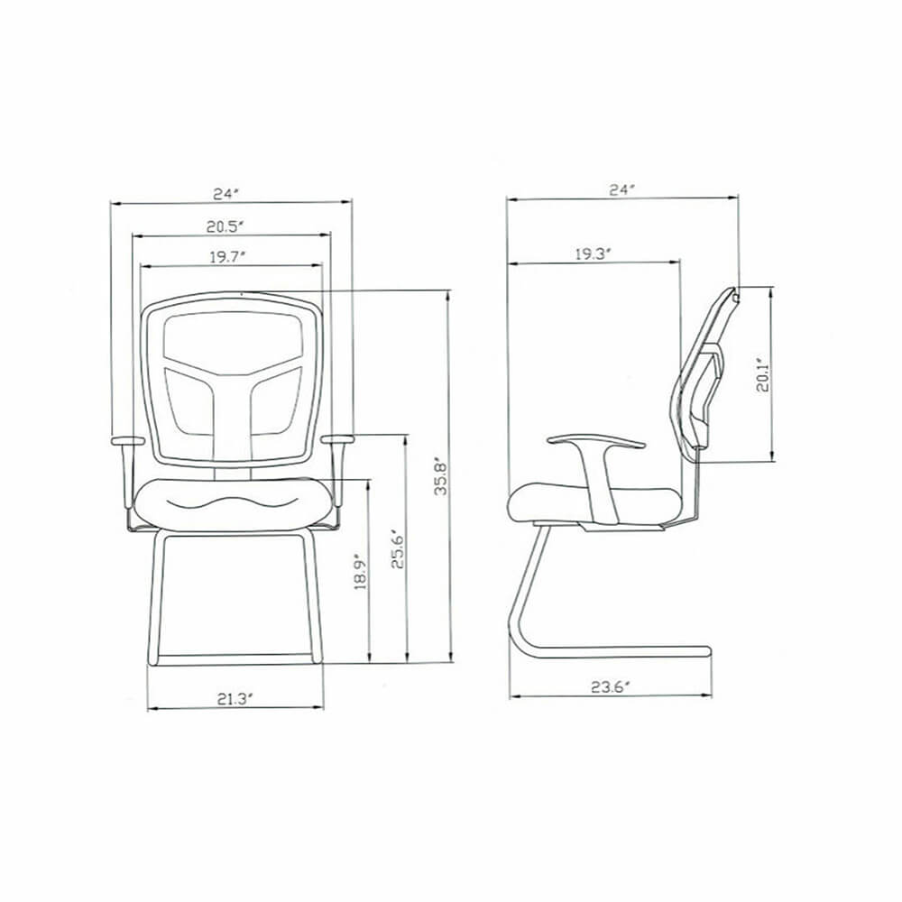 Guest office chairs front measures