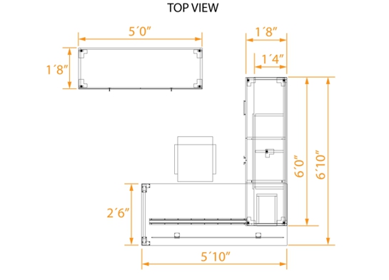 Prestige private office desk with credenza 2D dimensions