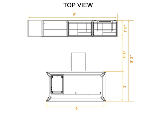 Private office furniture top view dimensions