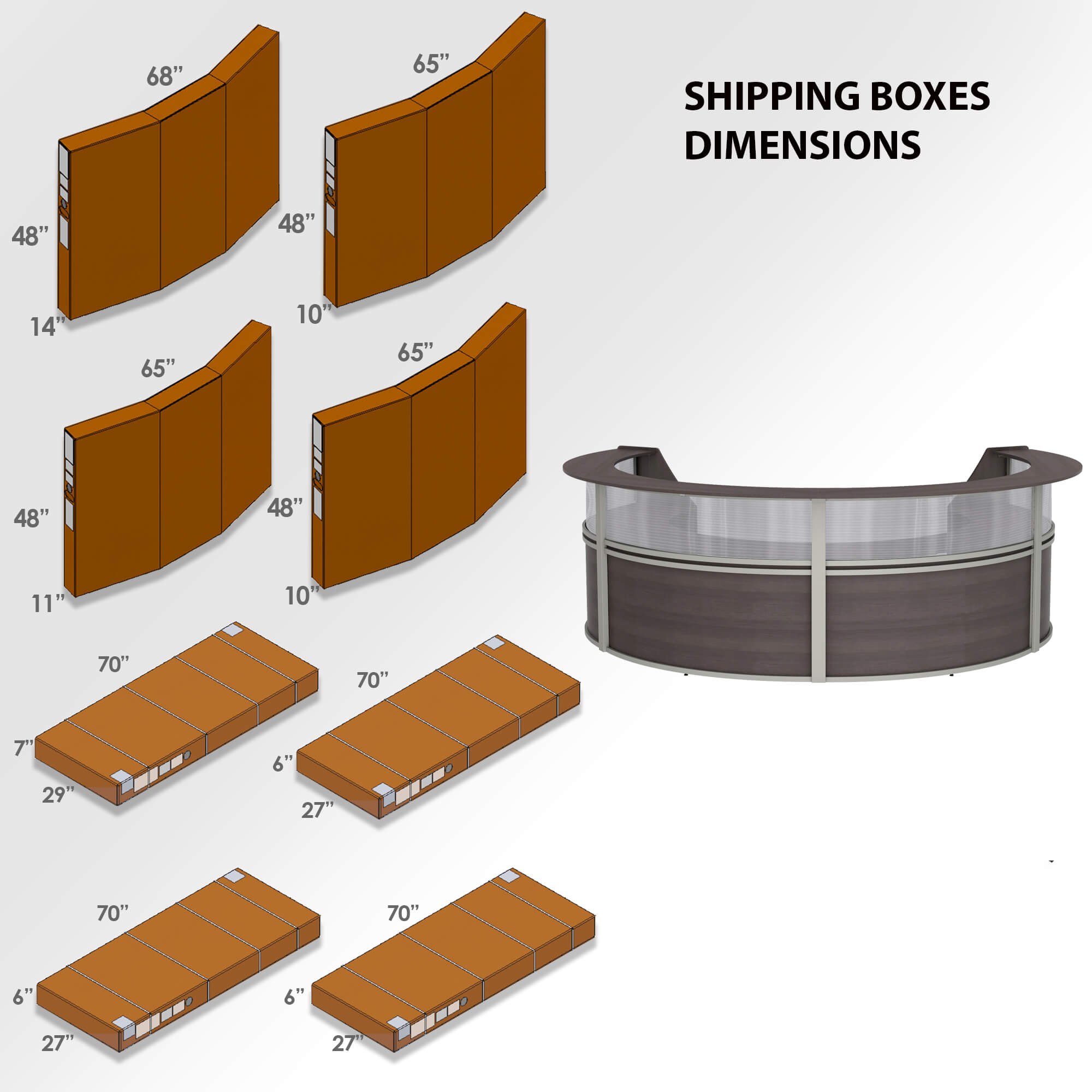 Li1 semi circular reception desk shipping dimensions