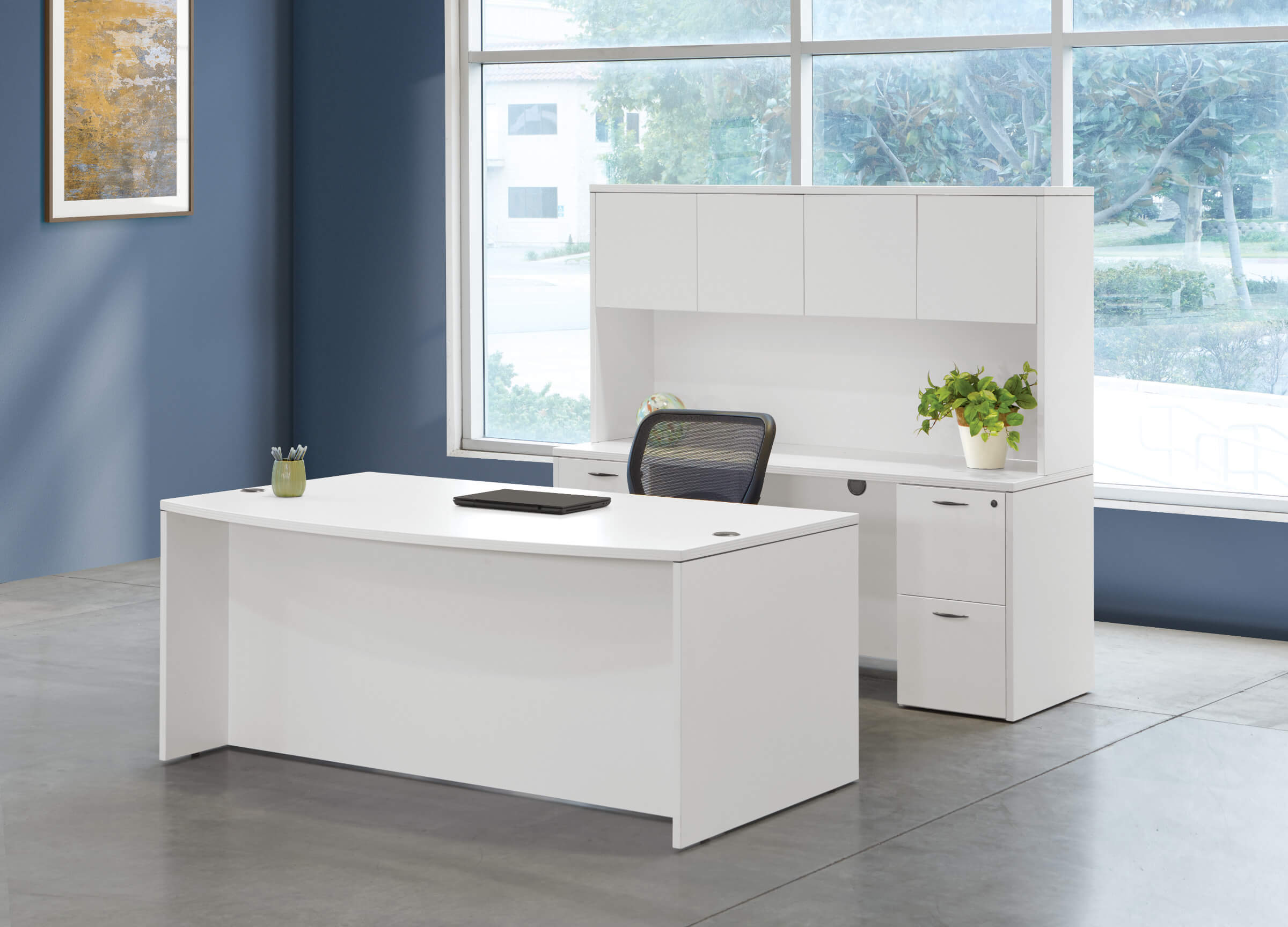 Straight office desk contemporary office desk modern desk office furniture white space view 1