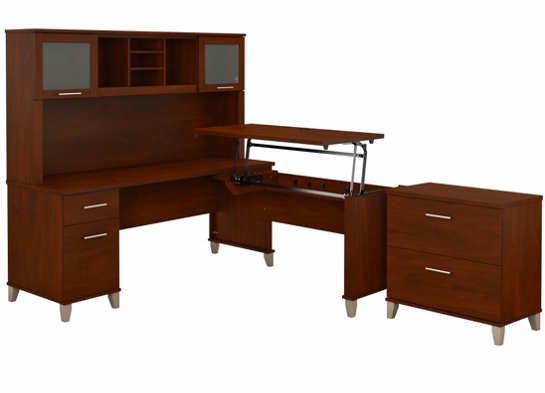 Sit and stand desk sit and stand corner desk standing desk with storage hansen cherry angle view