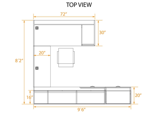 U shape individual workspace top view dimensions