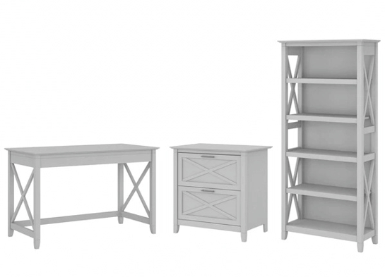 Western style desk with drawer lateral file cabinet and 5 shelf bookcase cape cod gray